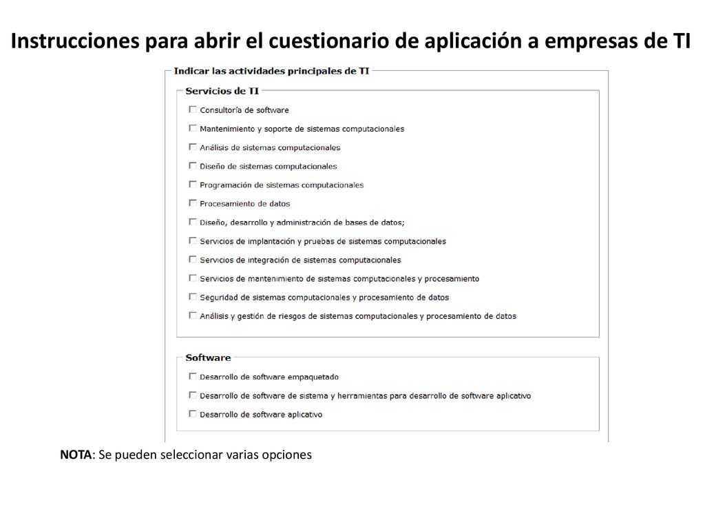 Instrucciones para abrir el cuestionario de aplicación a empresas de TI