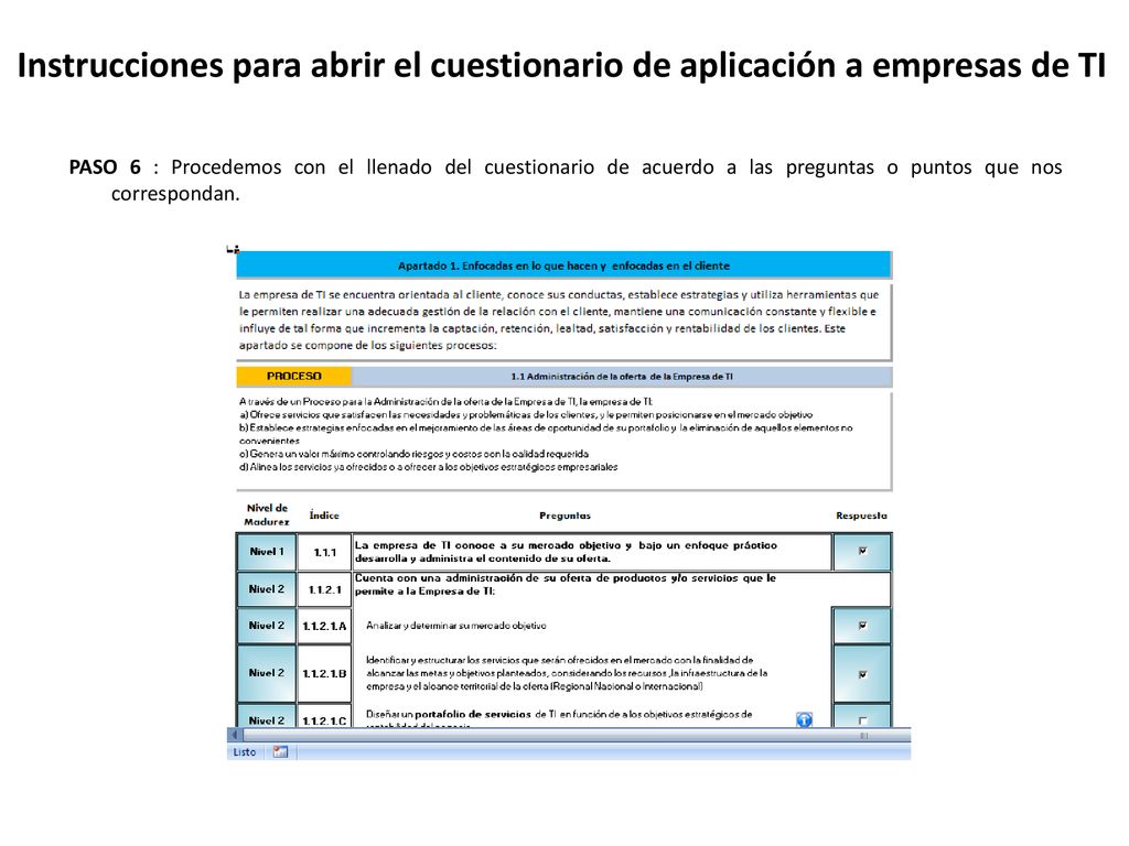 Instrucciones para abrir el cuestionario de aplicación a empresas de TI