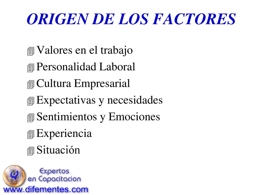 ORIGEN DE LOS FACTORES Valores en el trabajo Personalidad Laboral