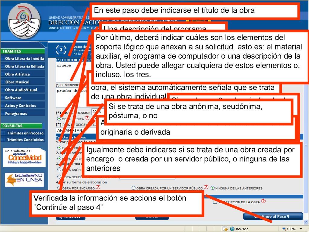 En este paso debe indicarse el título de la obra