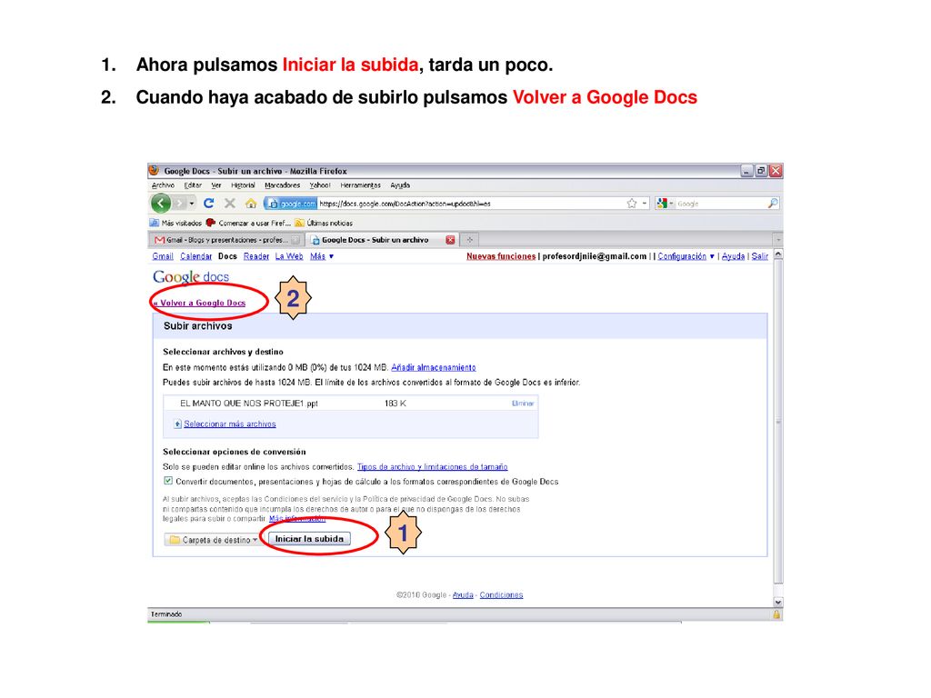 2 1 Ahora pulsamos Iniciar la subida, tarda un poco.