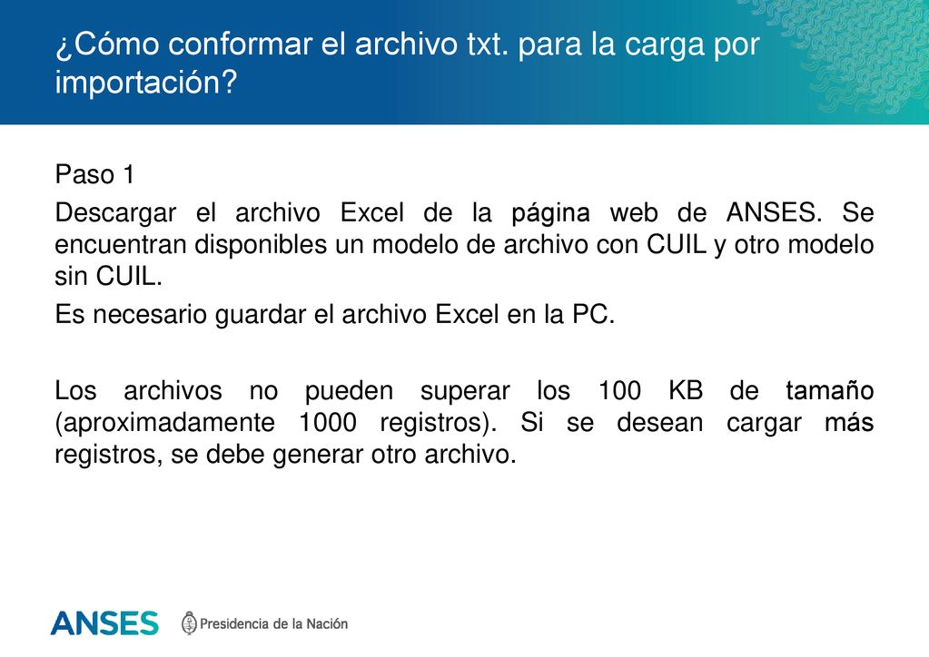 ¿Cómo conformar el archivo txt. para la carga por importación