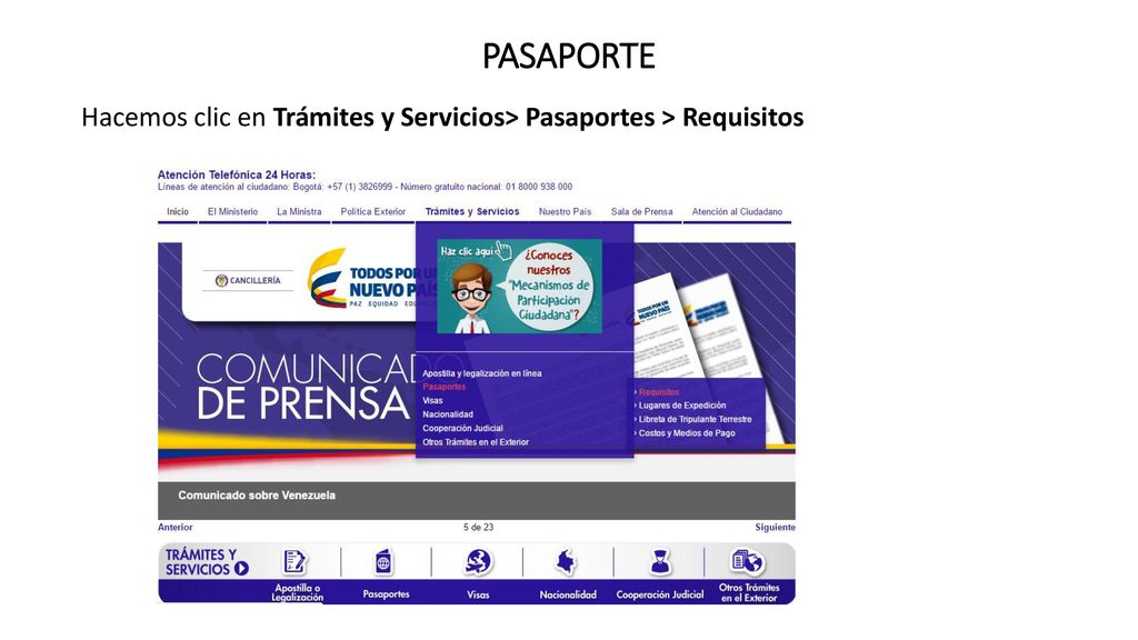 Hacemos clic en Trámites y Servicios> Pasaportes > Requisitos