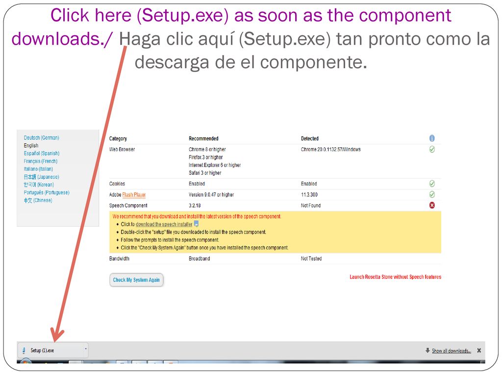 Click here (Setup. exe) as soon as the component downloads