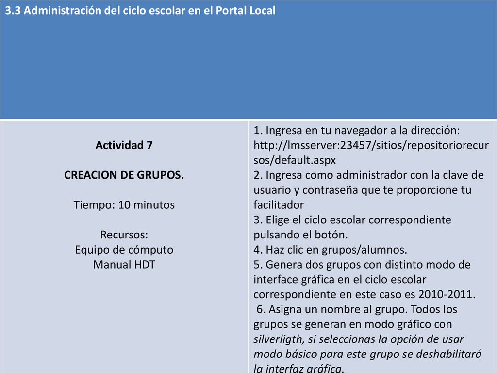 3.3 Administración del ciclo escolar en el Portal Local