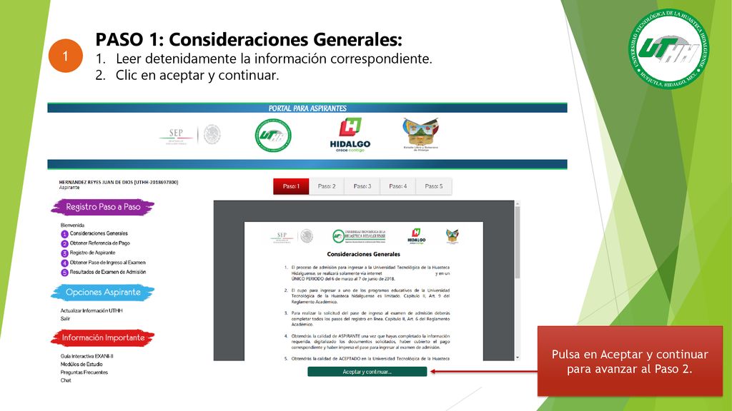 Pulsa en Aceptar y continuar para avanzar al Paso 2.