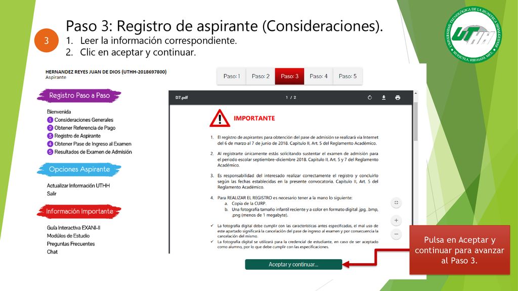 Pulsa en Aceptar y continuar para avanzar al Paso 3.