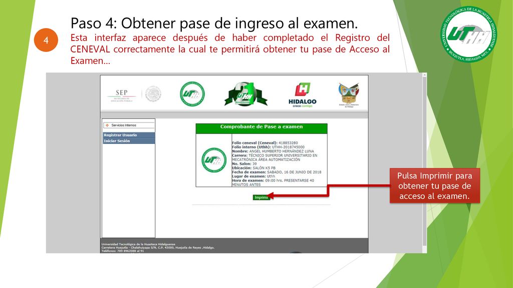 Pulsa Imprimir para obtener tu pase de acceso al examen.