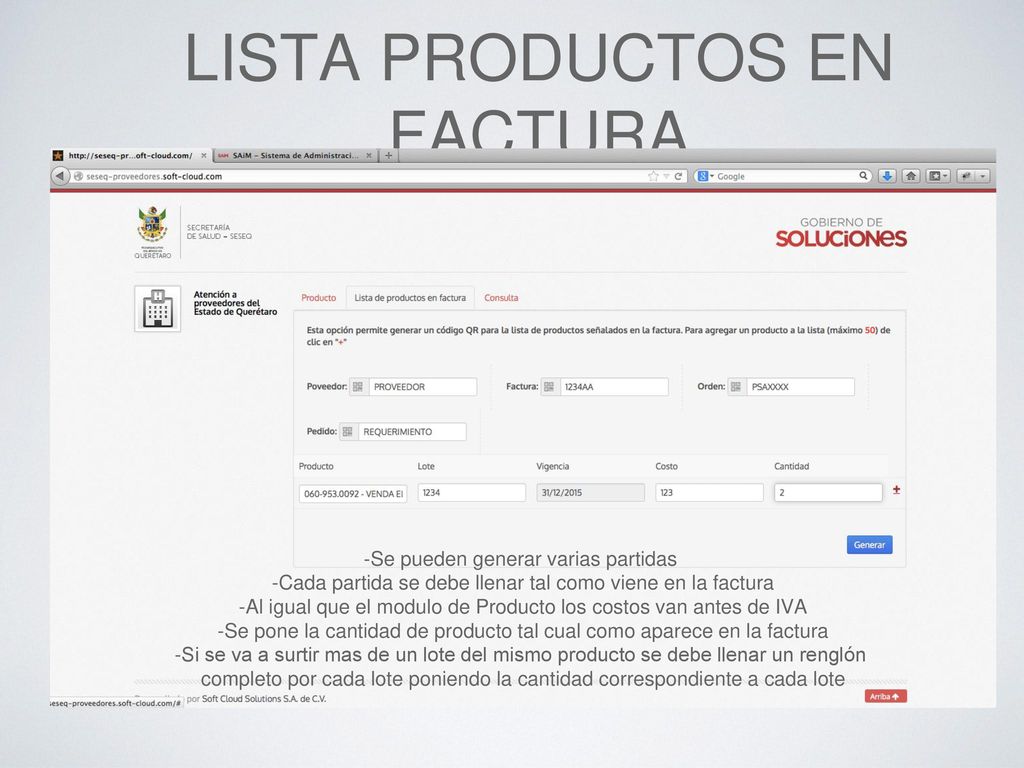 LISTA PRODUCTOS EN FACTURA