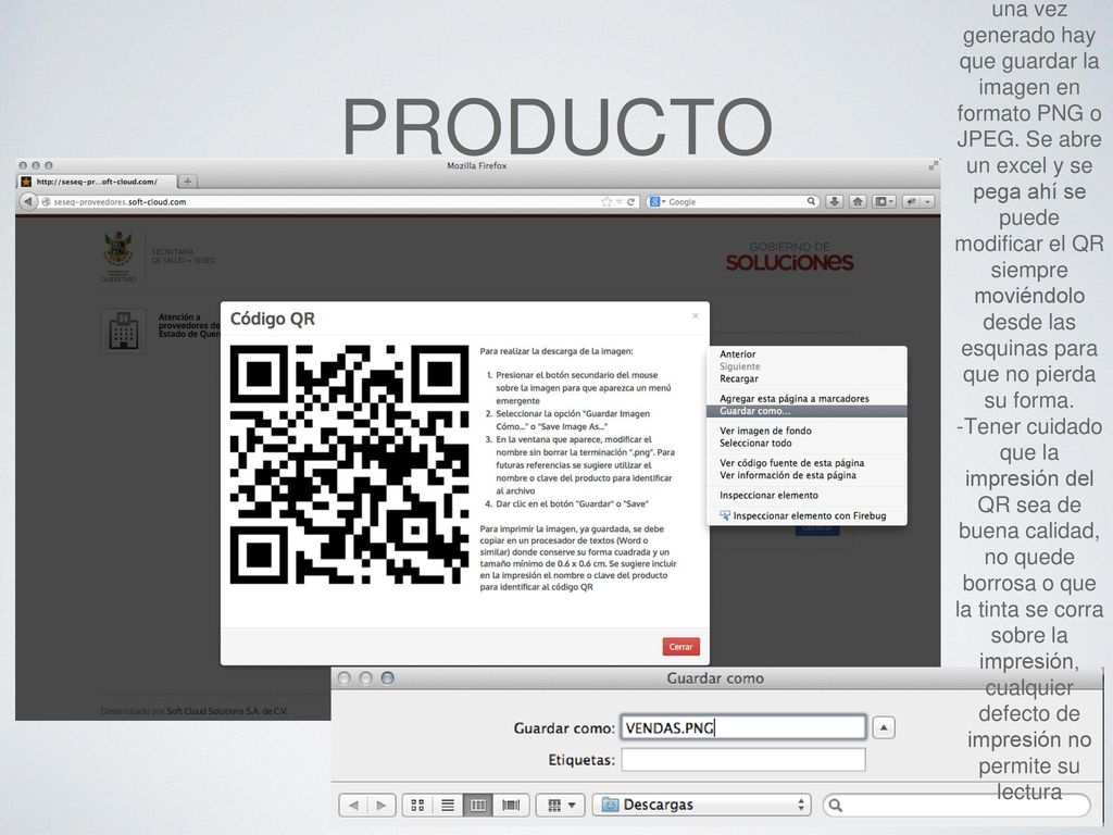 Se presiona el botón generar, una vez generado hay que guardar la imagen en formato PNG o JPEG. Se abre un excel y se pega ahí se puede modificar el QR siempre moviéndolo desde las esquinas para que no pierda su forma.