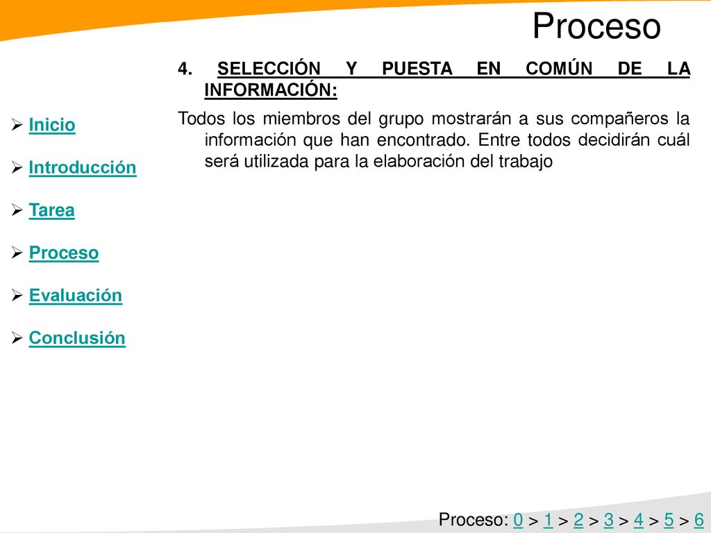 Proceso 4. SELECCIÓN Y PUESTA EN COMÚN DE LA INFORMACIÓN: