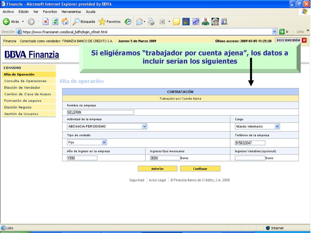 Si eligiéramos trabajador por cuenta ajena , los datos a incluir serían los siguientes