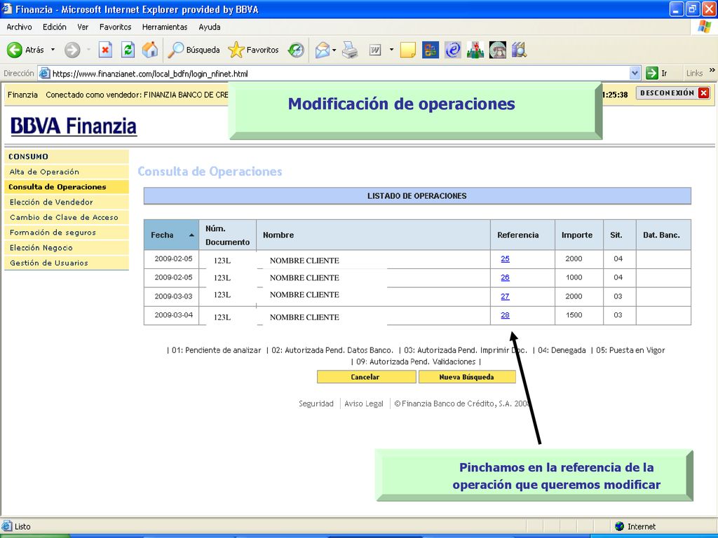 Pinchamos en la referencia de la operación que queremos modificar