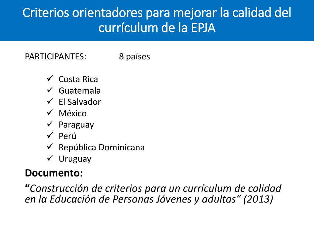 Criterios orientadores para mejorar la calidad del currículum de la EPJA