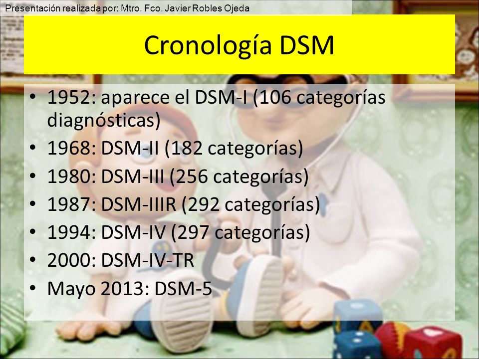 Cronología DSM 1952: aparece el DSM-I (106 categorías diagnósticas)
