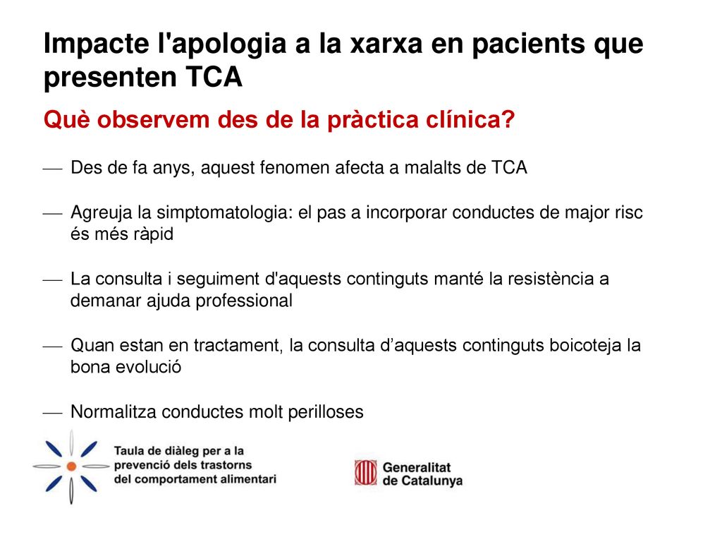 Impacte l apologia a la xarxa en pacients que presenten TCA