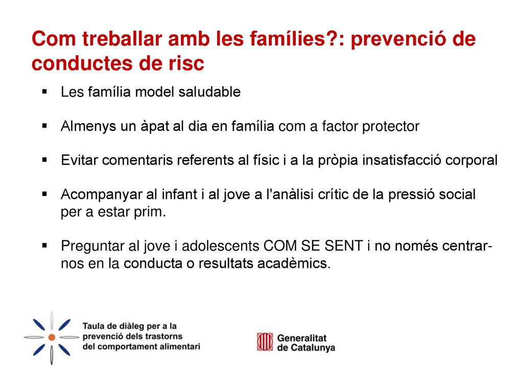 Com treballar amb les famílies : prevenció de conductes de risc