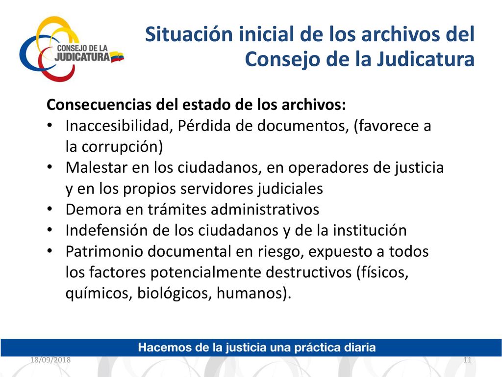 Situación inicial de los archivos del Consejo de la Judicatura