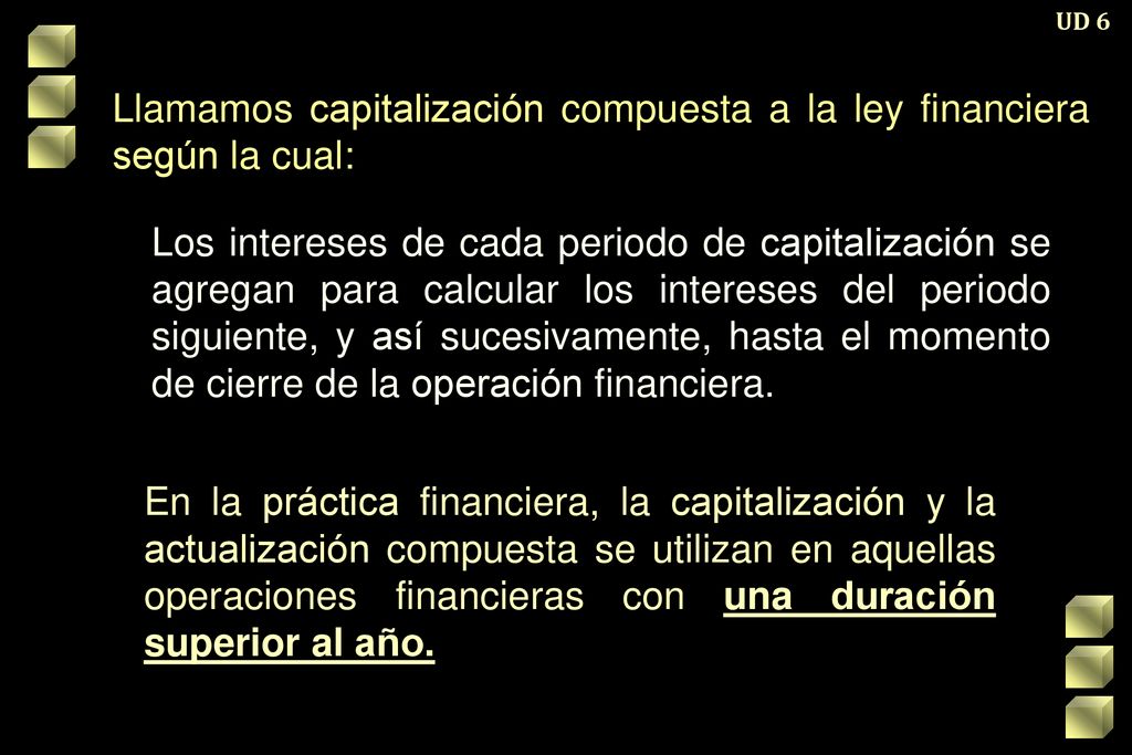 Llamamos capitalización compuesta a la ley financiera según la cual: