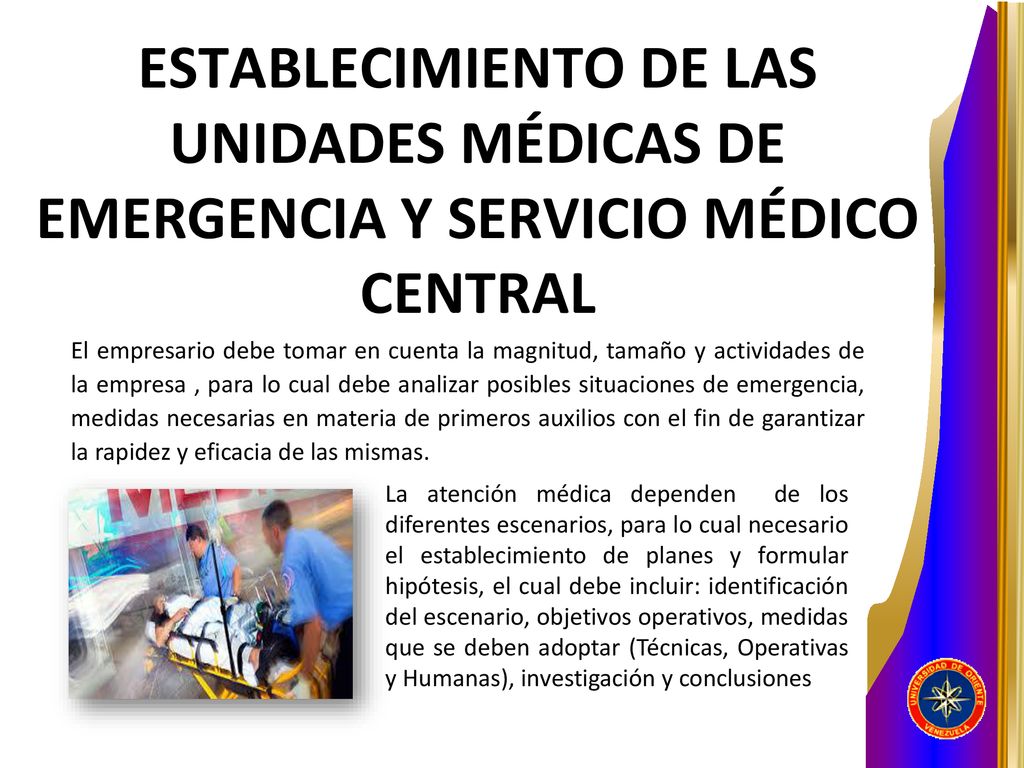 ESTABLECIMIENTO DE LAS UNIDADES MÉDICAS DE EMERGENCIA Y SERVICIO MÉDICO CENTRAL