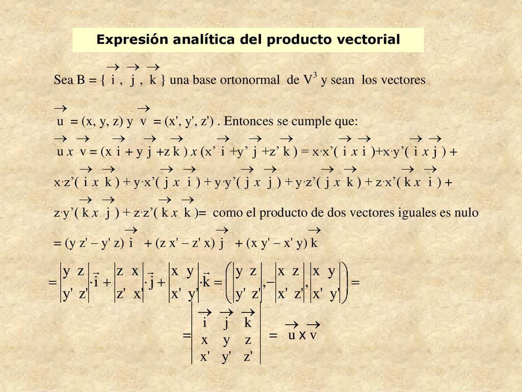 Expresión analítica del producto vectorial