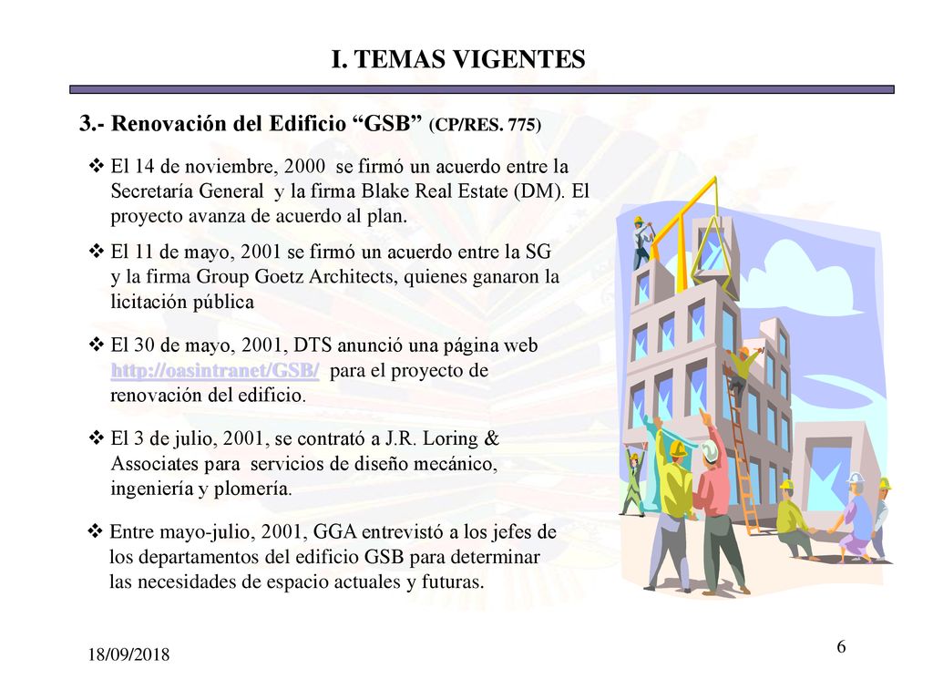 I. TEMAS VIGENTES 3.- Renovación del Edificio GSB (CP/RES. 775)