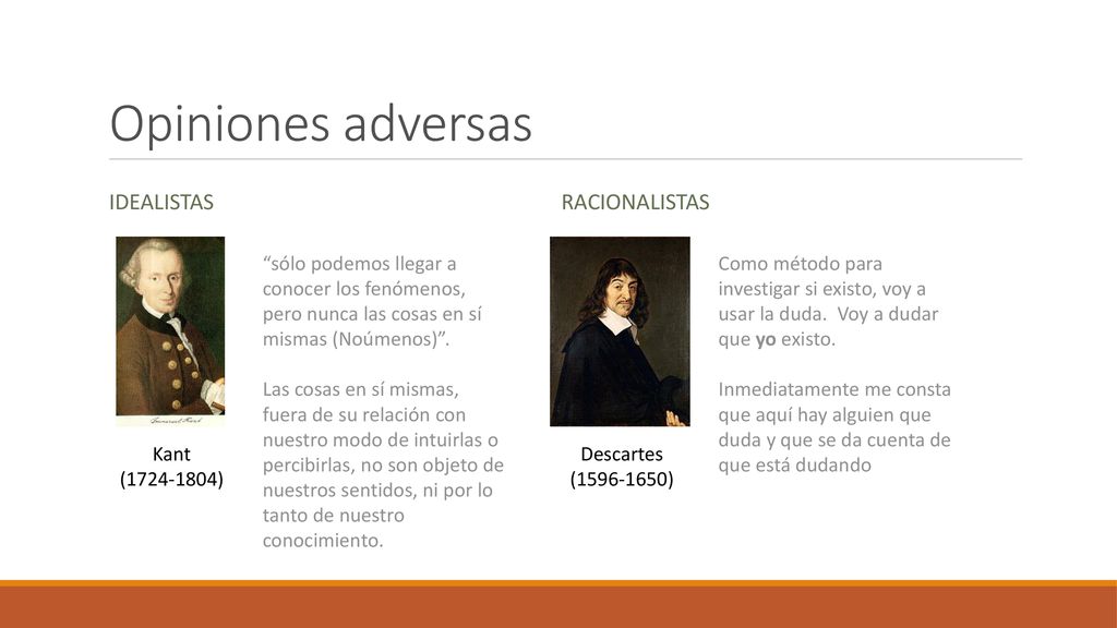 Opiniones adversas idealistas racionalistas