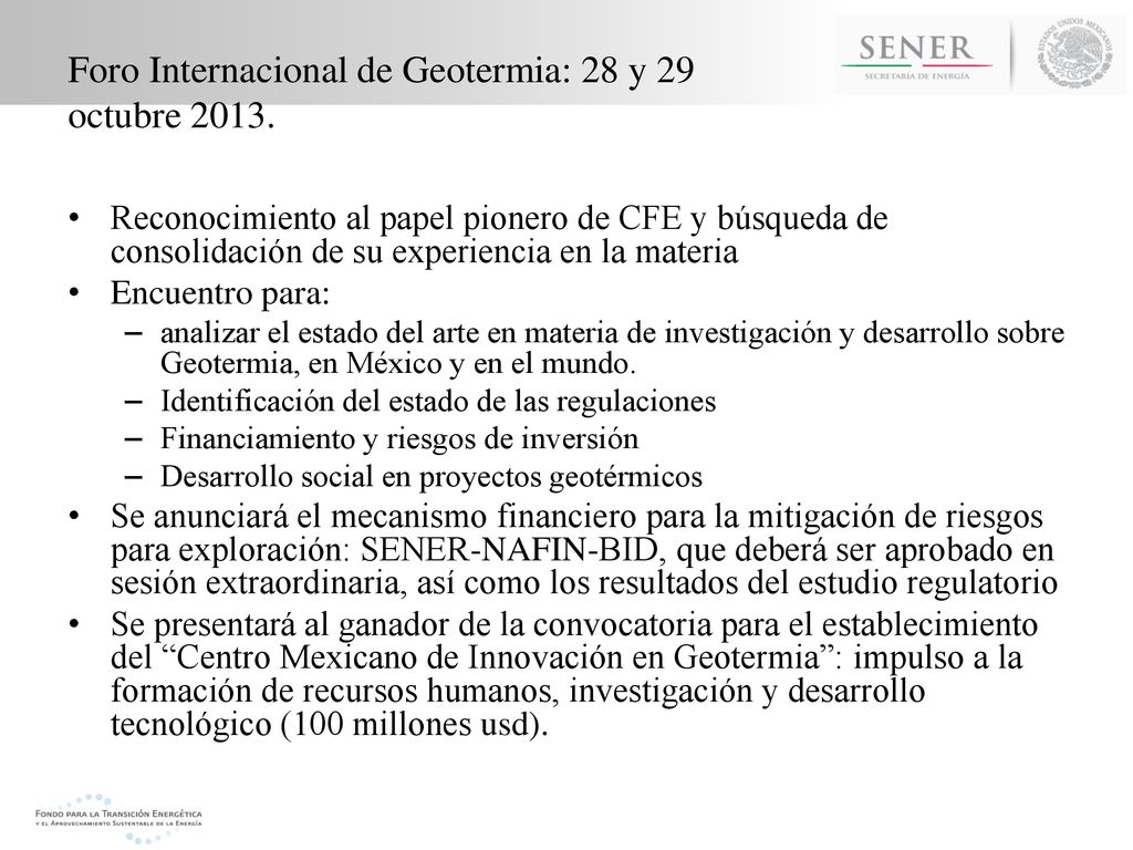 Foro Internacional de Geotermia: 28 y 29 octubre 2013.