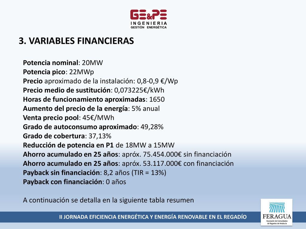 II JORNADA EFICIENCIA ENERGÉTICA Y ENERGÍA RENOVABLE EN EL REGADÍO