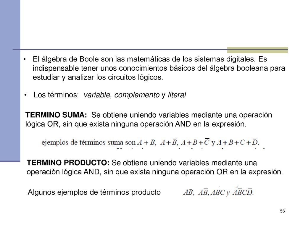 El álgebra de Boole son las matemáticas de los sistemas digitales
