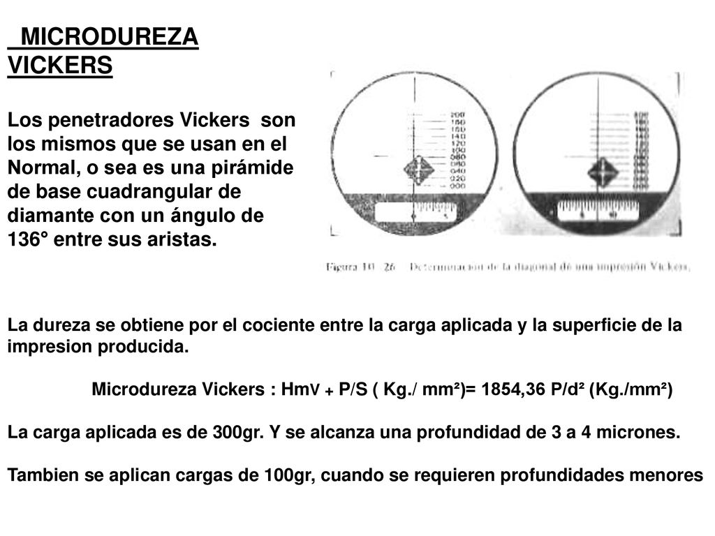 MICRODUREZA VICKERS Los penetradores Vickers son los mismos que se usan en el.