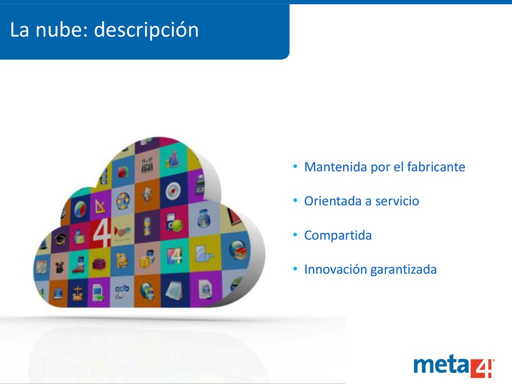 La nube: descripción Mantenida por el fabricante Orientada a servicio