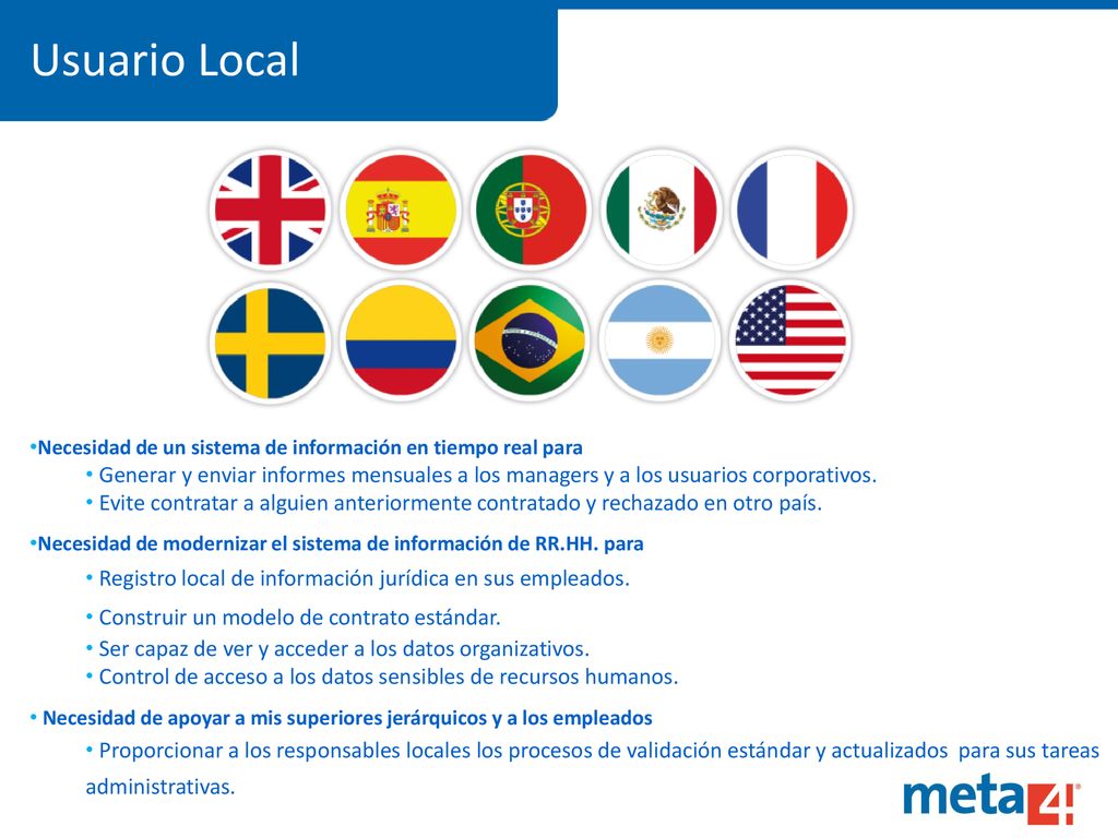 Usuario Local Necesidad de un sistema de información en tiempo real para.