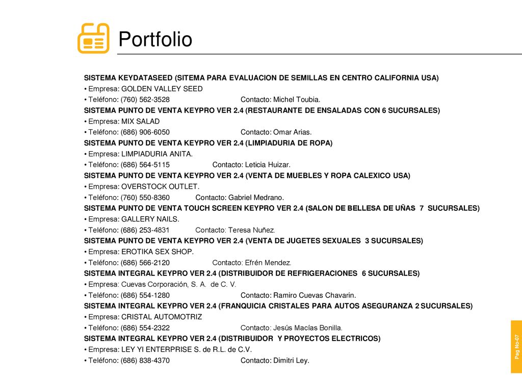 Portfolio SISTEMA KEYDATASEED (SITEMA PARA EVALUACION DE SEMILLAS EN CENTRO CALIFORNIA USA) • Empresa: GOLDEN VALLEY SEED.