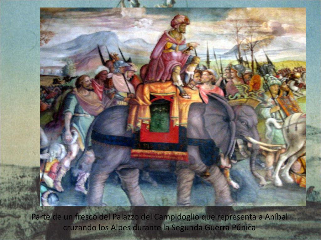 Parte de un fresco del Palazzo del Campidoglio que representa a Aníbal cruzando los Alpes durante la Segunda Guerra Púnica