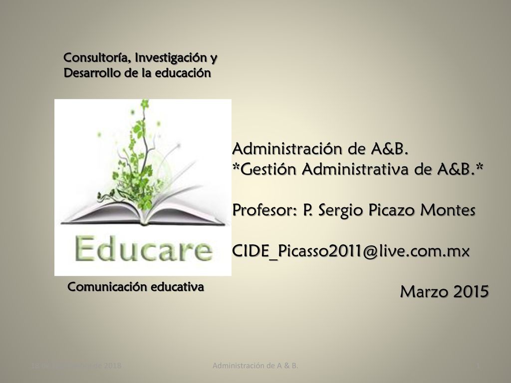 *Gestión Administrativa de A&B.* Profesor: P. Sergio Picazo Montes