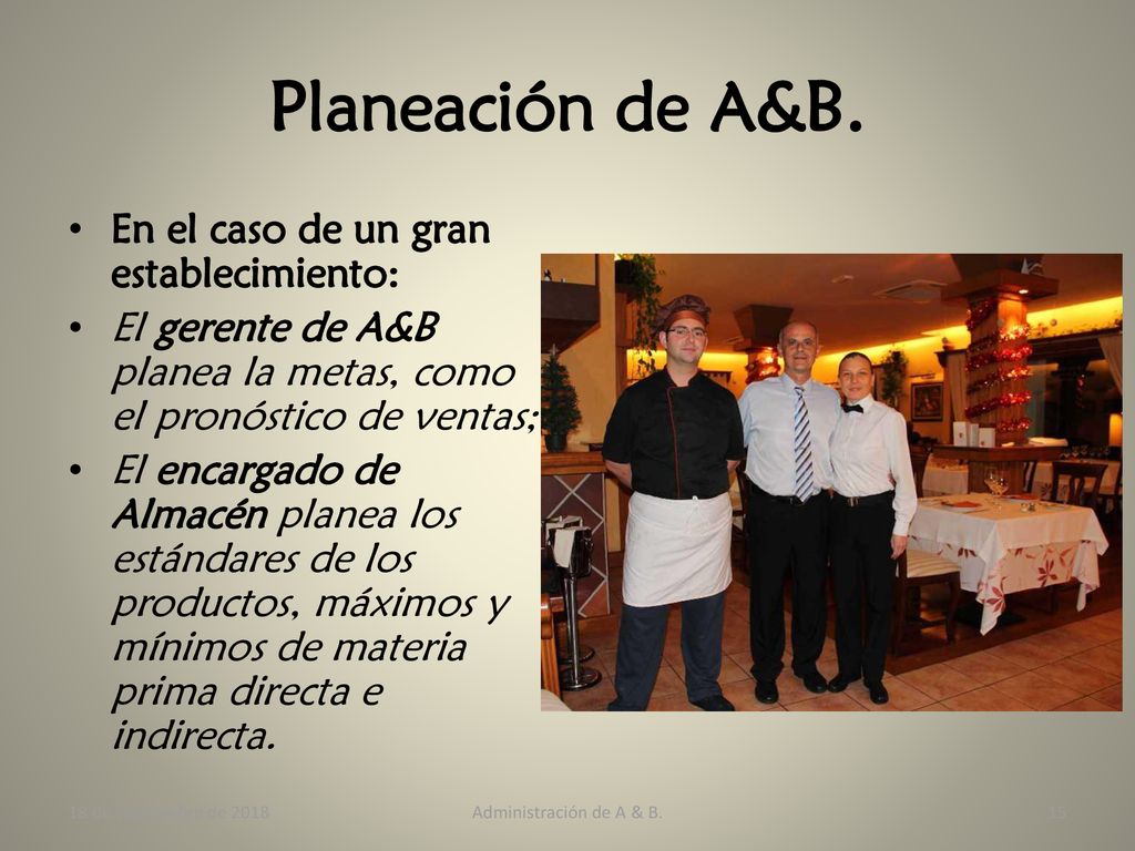 Planeación de A&B. En el caso de un gran establecimiento: