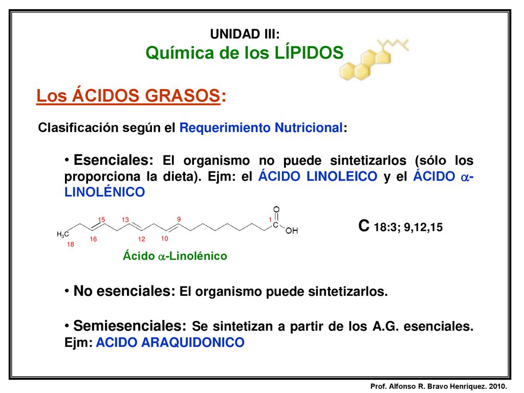 Química de los LÍPIDOS Los ÁCIDOS GRASOS: C 18:3; 9,12,15