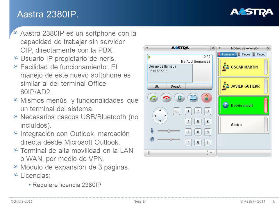 24/03/2017 Aastra 2380IP. Aastra 2380IP es un softphone con la capacidad de trabajar sin servidor OIP, directamente con la PBX.