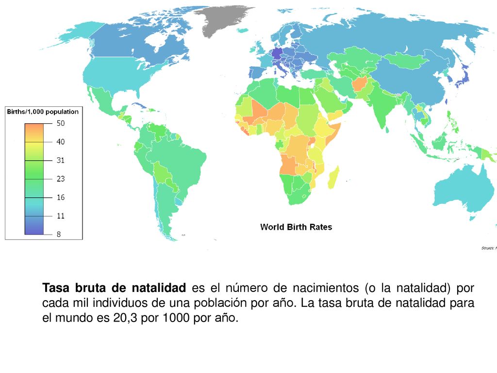 Tasa bruta de natalidad es el número de nacimientos (o la natalidad) por cada mil individuos de una población por año.