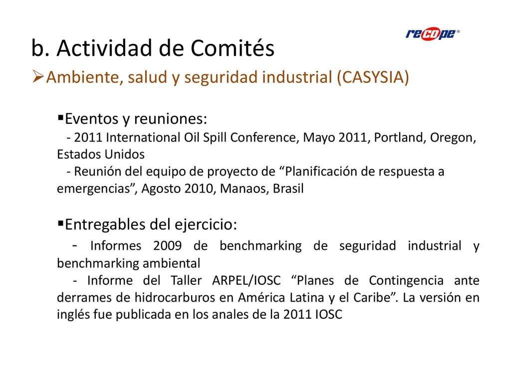 b. Actividad de Comités Ambiente, salud y seguridad industrial (CASYSIA) Eventos y reuniones: