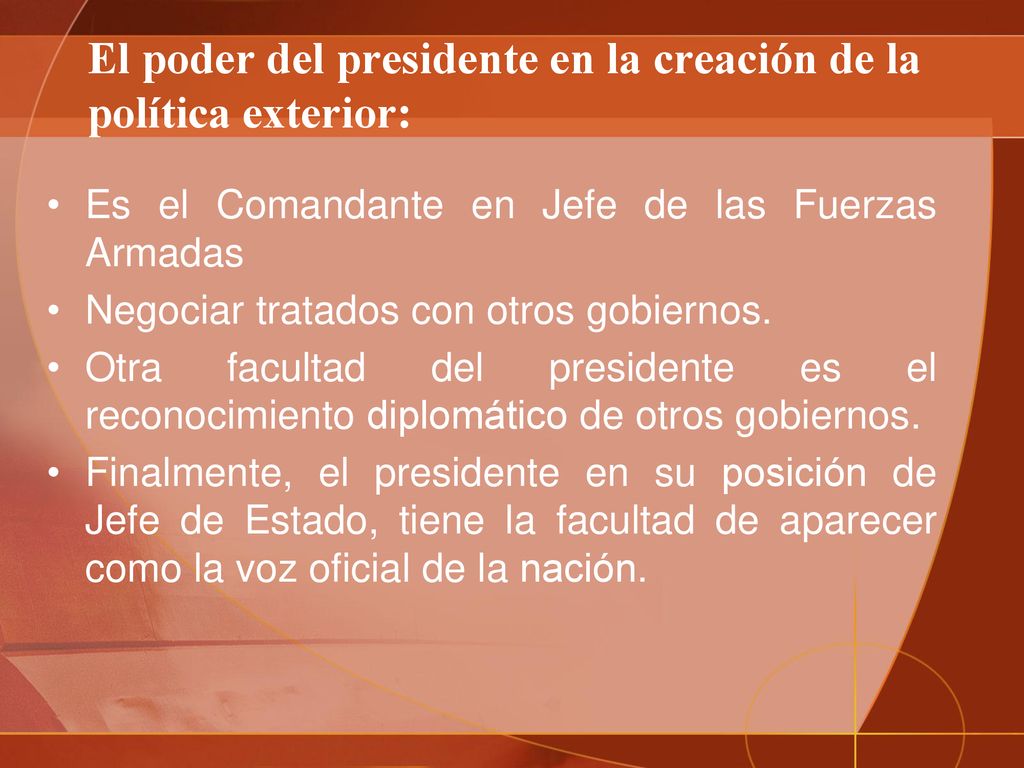 El poder del presidente en la creación de la política exterior: