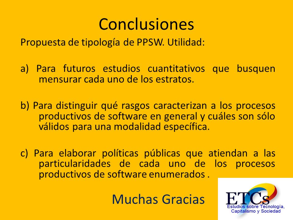 Conclusiones Muchas Gracias Propuesta de tipología de PPSW. Utilidad: