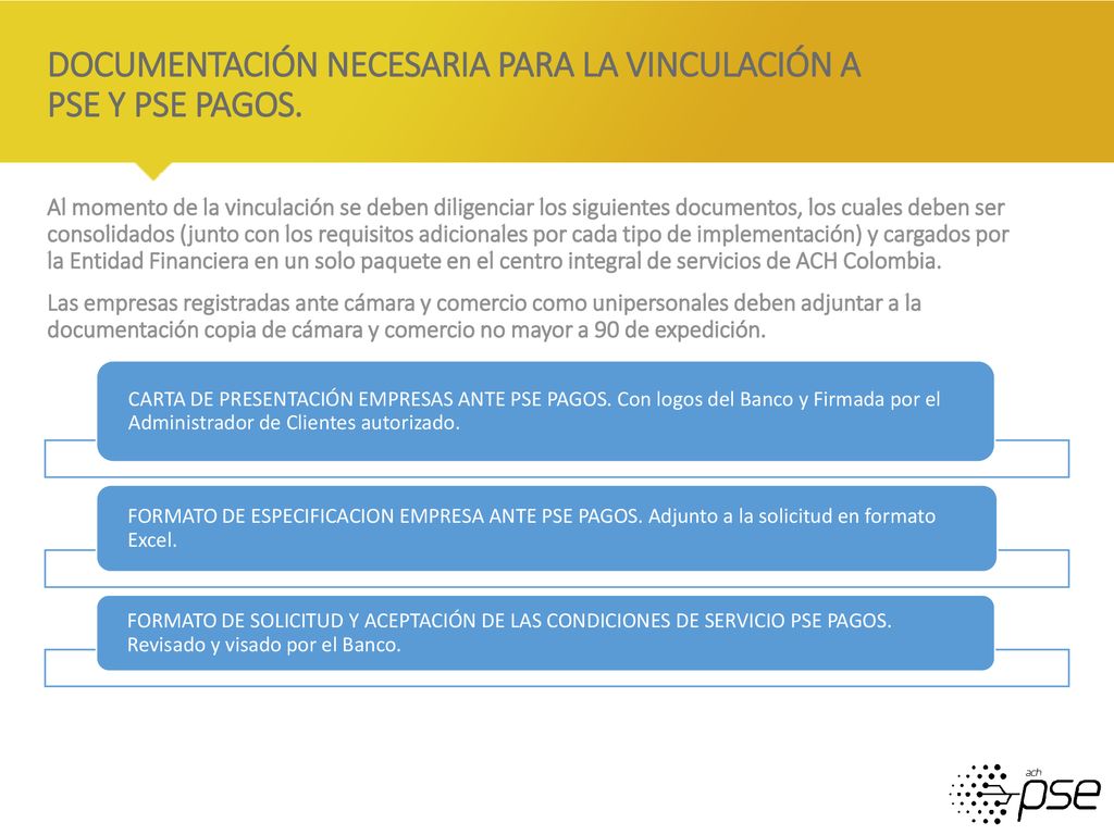DOCUMENTACIÓN NECESARIA PARA LA VINCULACIÓN A PSE Y PSE PAGOS.
