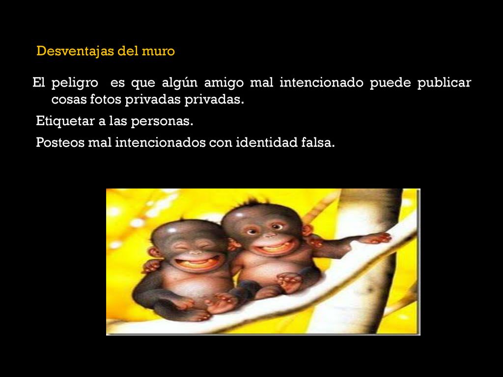 Desventajas del muro El peligro es que algún amigo mal intencionado puede publicar cosas fotos privadas privadas.