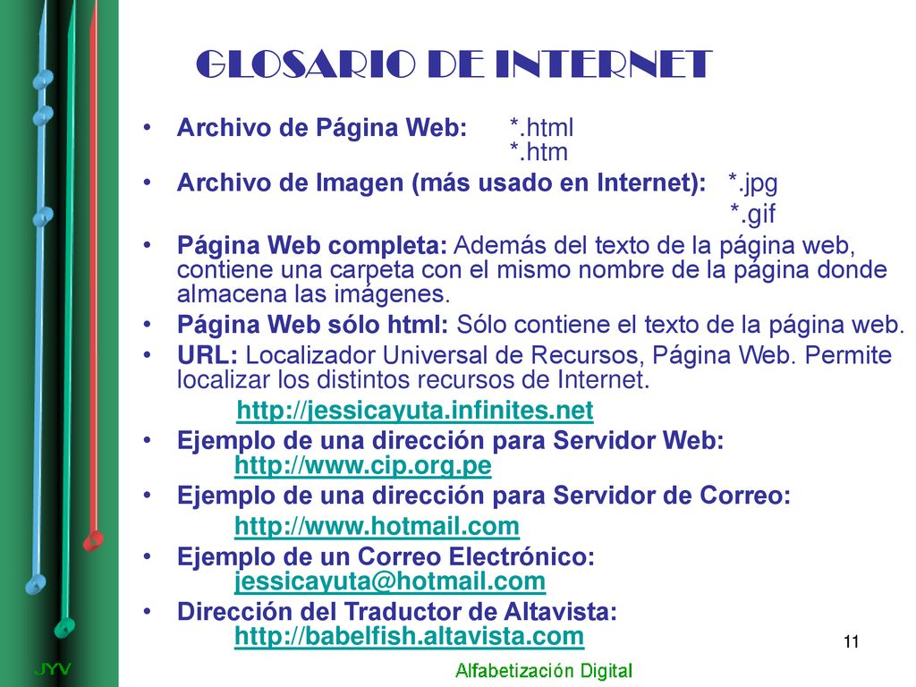 GLOSARIO DE INTERNET *.gif Archivo de Página Web: *.html *.htm