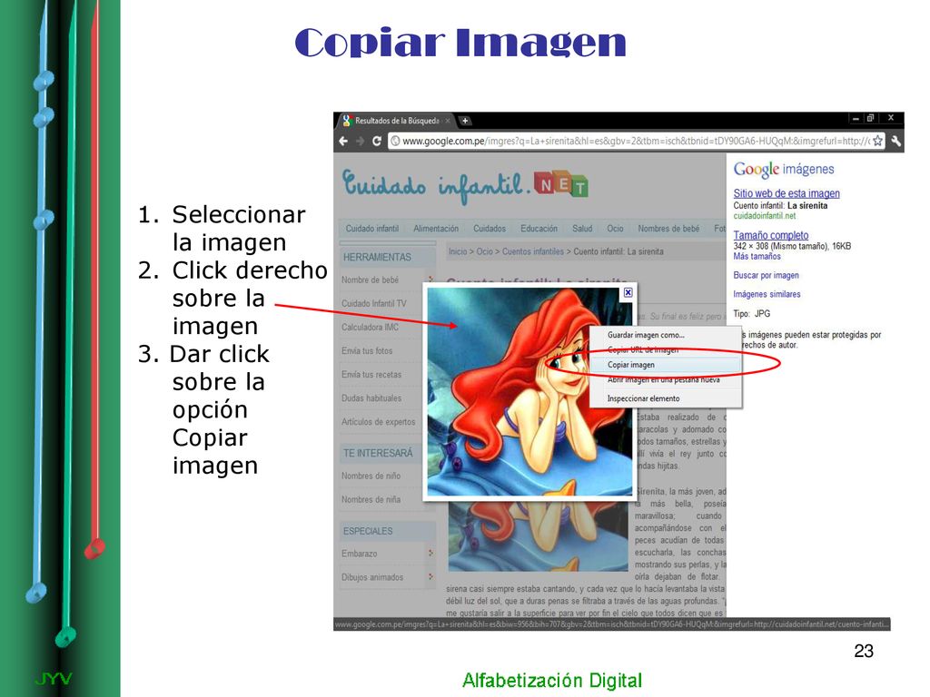 Copiar Imagen Seleccionar la imagen Click derecho sobre la imagen