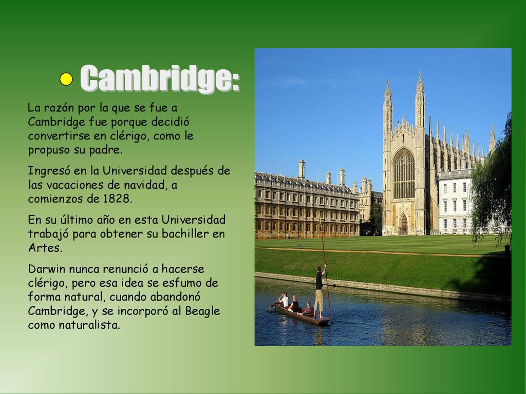 Cambridge: La razón por la que se fue a Cambridge fue porque decidió convertirse en clérigo, como le propuso su padre.