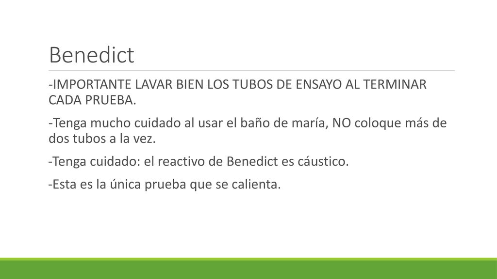 Benedict -IMPORTANTE LAVAR BIEN LOS TUBOS DE ENSAYO AL TERMINAR CADA PRUEBA.