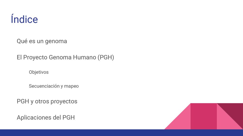 Índice Qué es un genoma El Proyecto Genoma Humano (PGH)